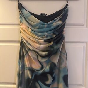 Zara Black and Blue Draped Midi Dress